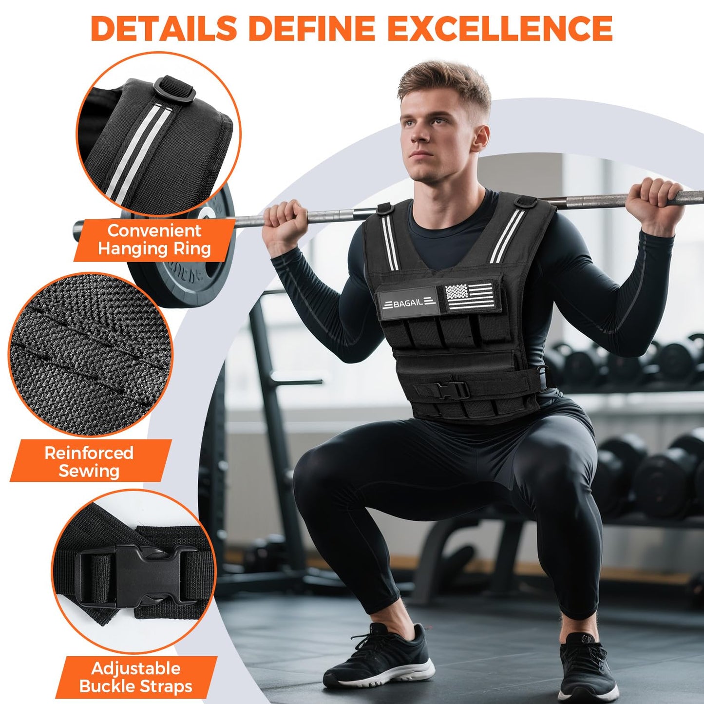 BAGAIL Weighted Vest Men, 20lbs/30lbs/40lbs Adjustable Weighted Vest for Woman with Removable Iron Weights, Women’s Weight Vest for Walking, Rucking, Running, Strength training - 40lb