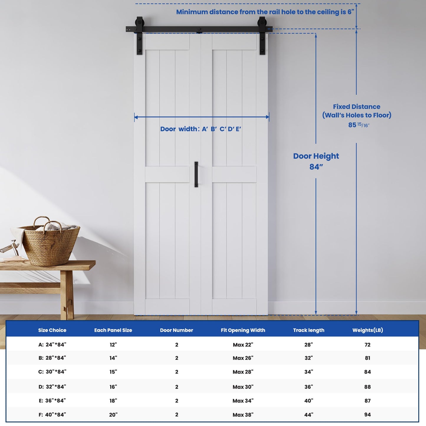 Bifold Barn Door 30" x 84", MDF Bi-Fold Sliding Closet Doors with Hardware Kit Included, Pre-Finished Easy Assembly, Water-Proof PVC Surface & Save Space, H-Frame, 34" Track for 2 Doors,White