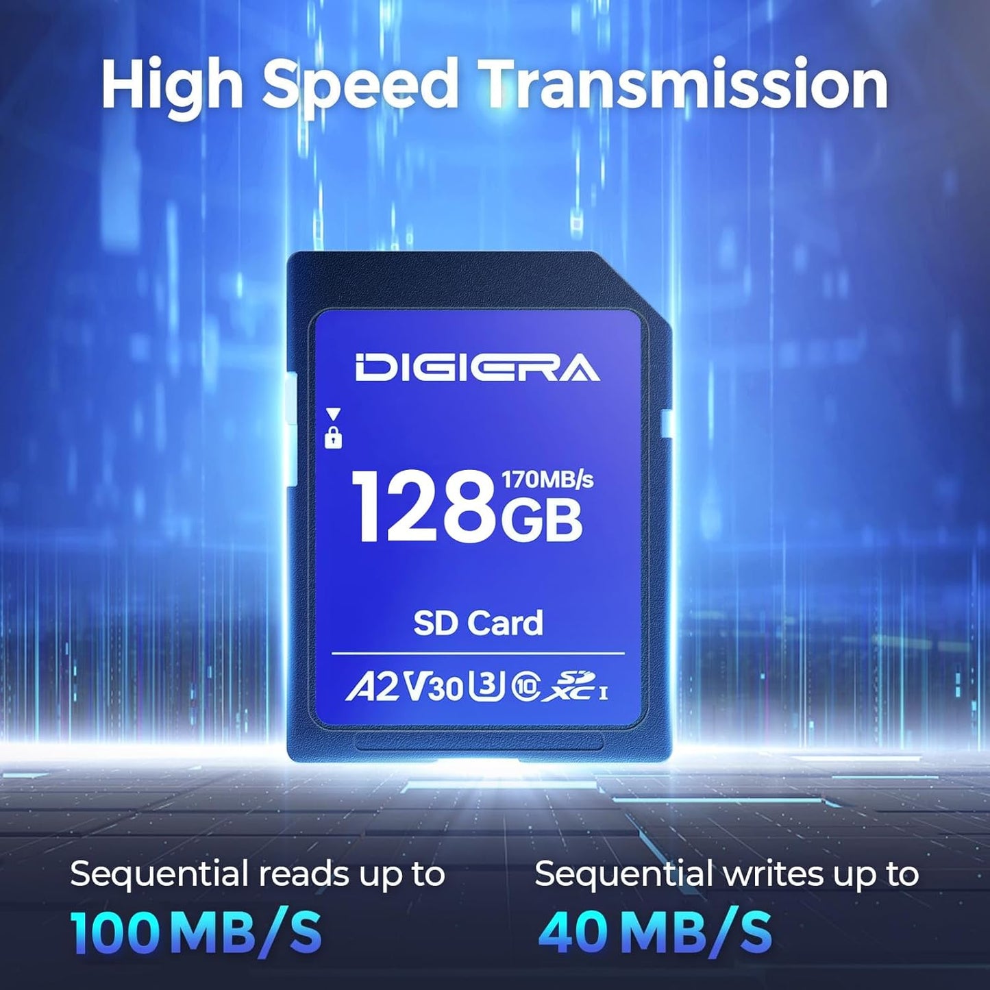128GB CS100 100MB/s, C10, U3, V30, 4K (1 Pack) DIGIERA SDXC UHS-I Memory Card - up to UHD, SD Card for Computers
