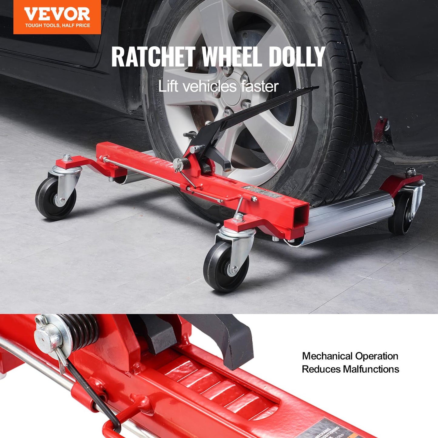 VEVOR Wheel Dolly, Max Capacity 1500 Lbs Car Dolly, Car Jack Dolly Lifter with Wheels, Heavy Duty Vehicle Positioning Ratchet Tire Jack, for Vehicle Car Auto Repair Moving