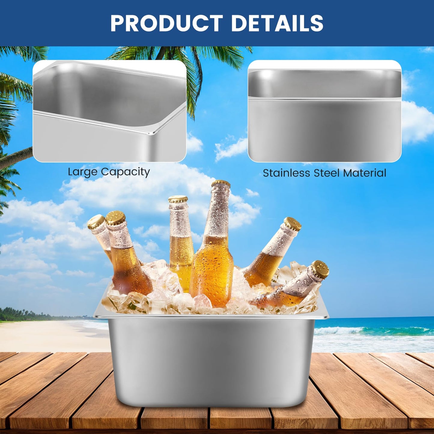 2 Pack Ice Bucket for Freezer,Freezer Ice Bin (large),Ice Buckets for Parties,Champagne Bucket,Stainless Steel Ice Bin for Freezer,Suitable for parties, picnics,and kitchen storage