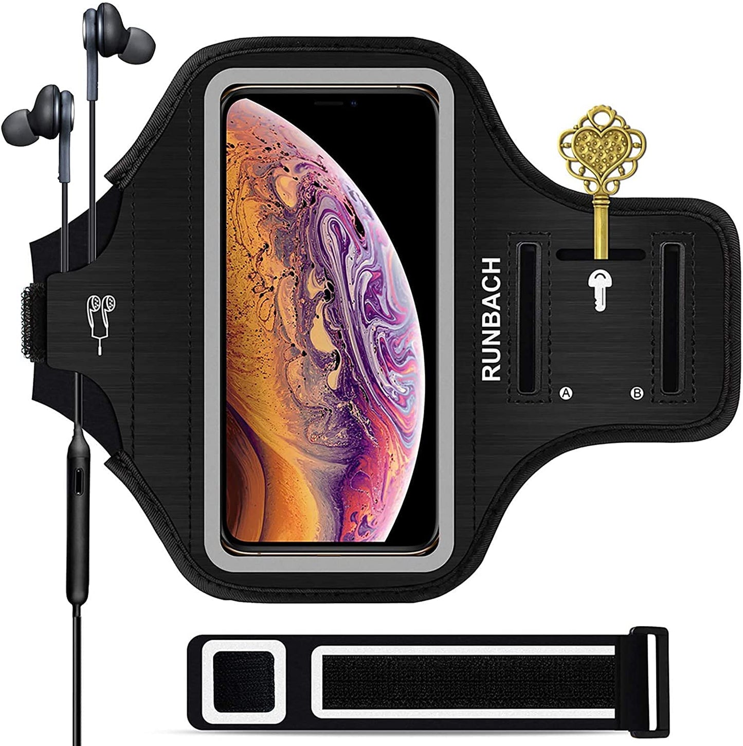 RUNBACH Armband for iPhone 16 Pro Max/16 Plus/15 Pro Max/15 Plus/iPhone 14 Pro Max/14 Plus/13 Pro Max/12 Pro Max/11 Pro Max/Xs Max,Running Exercise Arm Band with Card Slot for iPhone Max (Black)