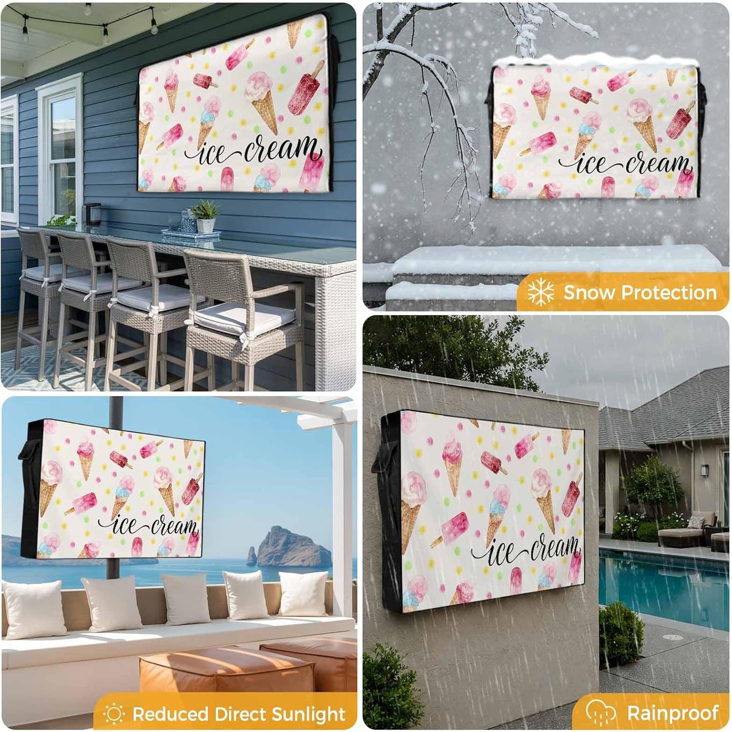 LBCASA 30 32 Inch Summer 600D 30"W 19"H 4.5"D Ice Cream Outdoor TV Cover to Weatherproof, Pink Popsicle Colorful Polka
