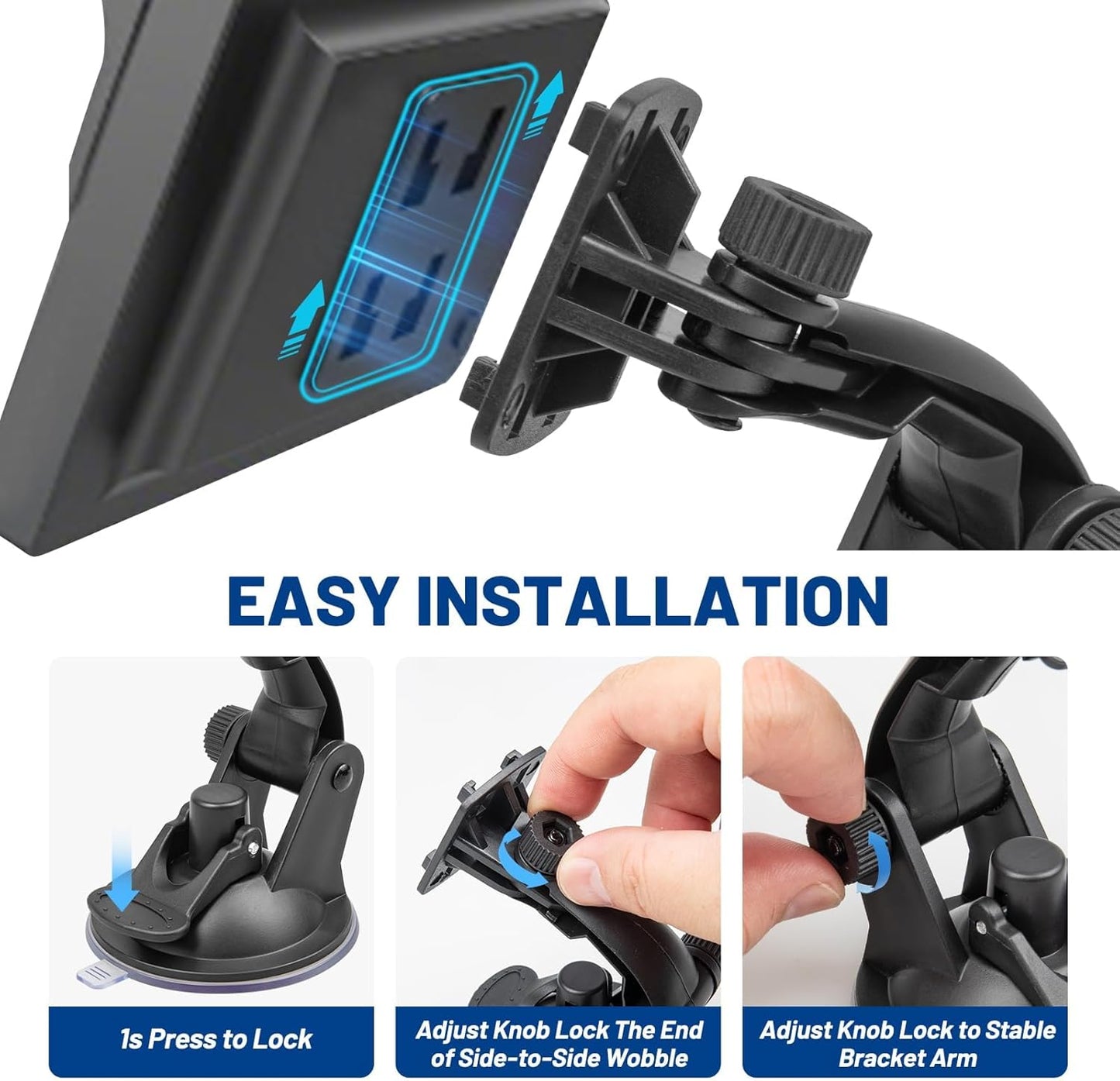 EWAY 4-Hole 4.3"/5" Direct Fit Suction Cup Mount for Backup Camera Monitor, Knob-Lock Adjustable Dashboard Windshield