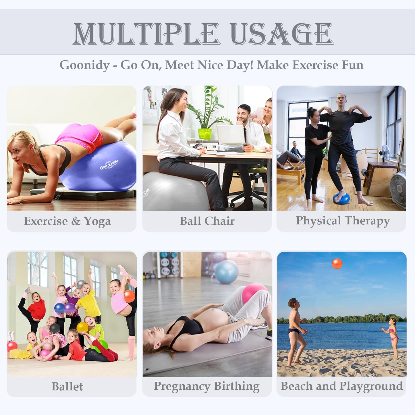 Soft Exercise Ball, Anti-Burst Pilates Yoga Ball Chair Supports 2200lb, Workout Equipment w/ Pump for Women Pregnancy, Medicine, Birthing, Physical Therapy, Stability, Excersing, Birth, Swiss, Fitness