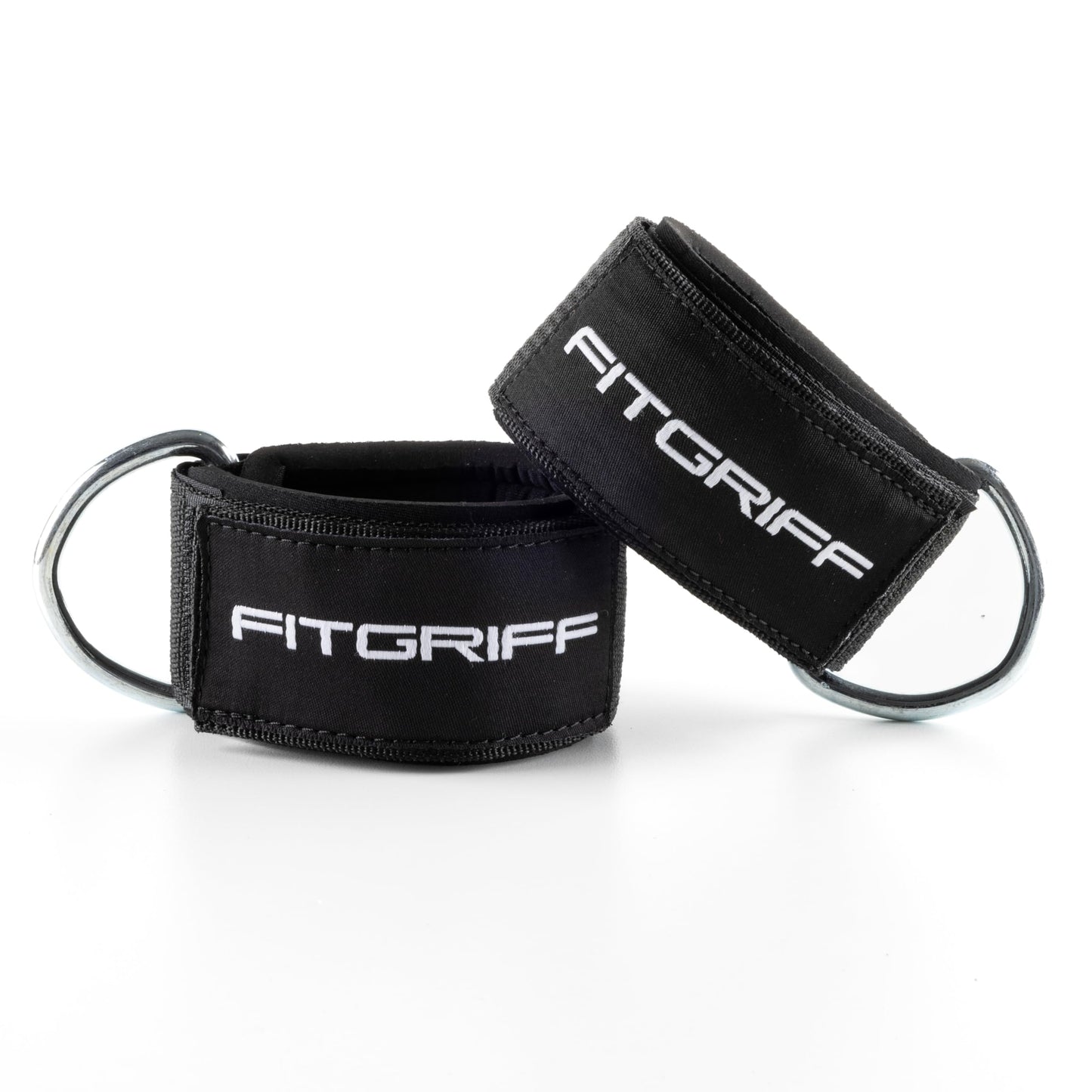 Fitgriff® Ankle Straps V2 for Cable Machine (2 Pieces) - Gym Workout Equipment - Leg Pulley Attachment, Kickback Straps (Black)