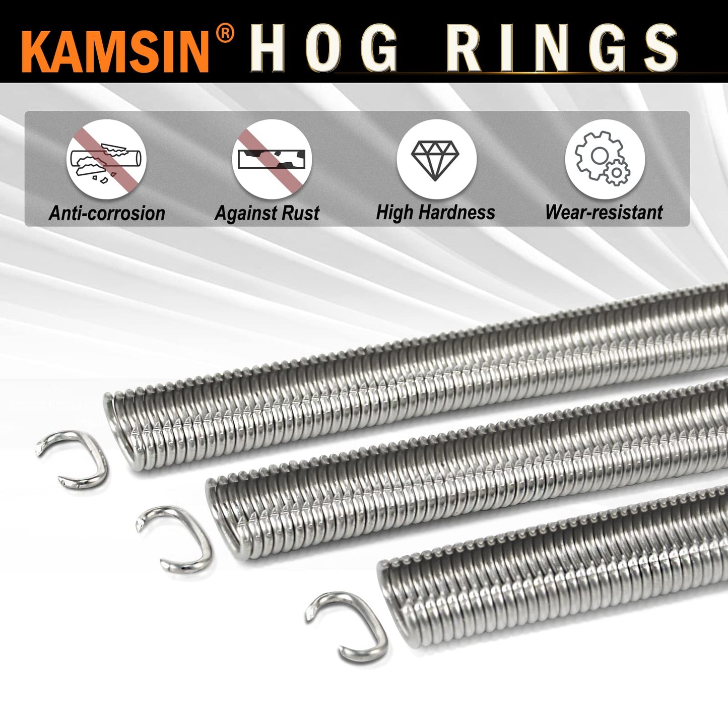 Kamsin 16 Gauge 304 Stainless Steel C-Type Hog Ring Staples, 18,000 PCS, 1/2" (12.5mm) Inner Crown, 5/8" (16.9mm) Outside Crown for Pneumatic Hog Ring Gun in Cages Building or Fastening