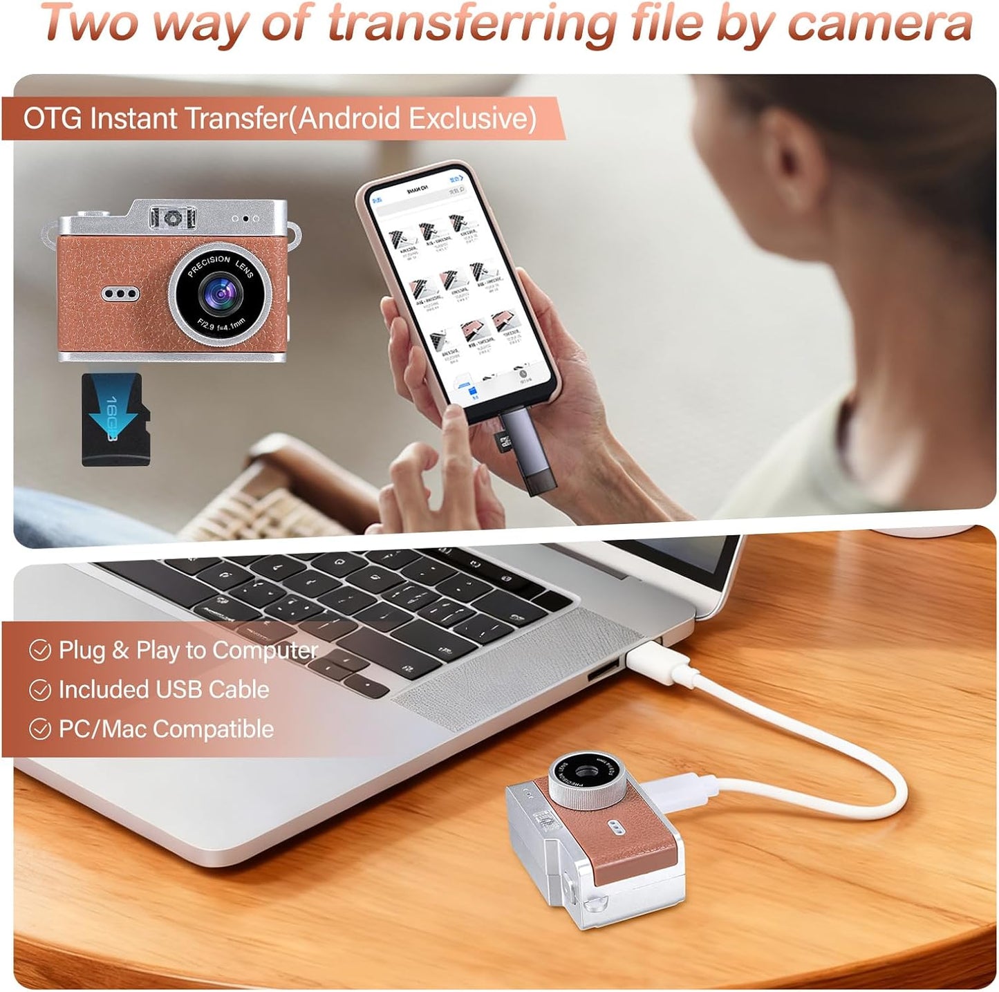 Brynnl 1080P 0.96" Mini Retro Keychain Digital Camera, Ultra-Compact Tiny Camera with Video, Display, Long Battery