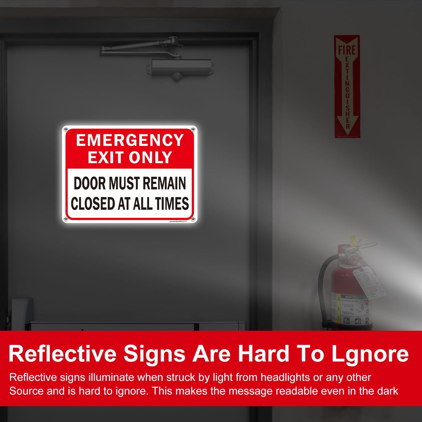 2 Pack Emergency Exit Only - Door Must Remain Closed at All Times Sign, 10"x7" Rust Free Reflective Aluminum, Weather & Fade Resistant, UV Protected, Easy Mounting