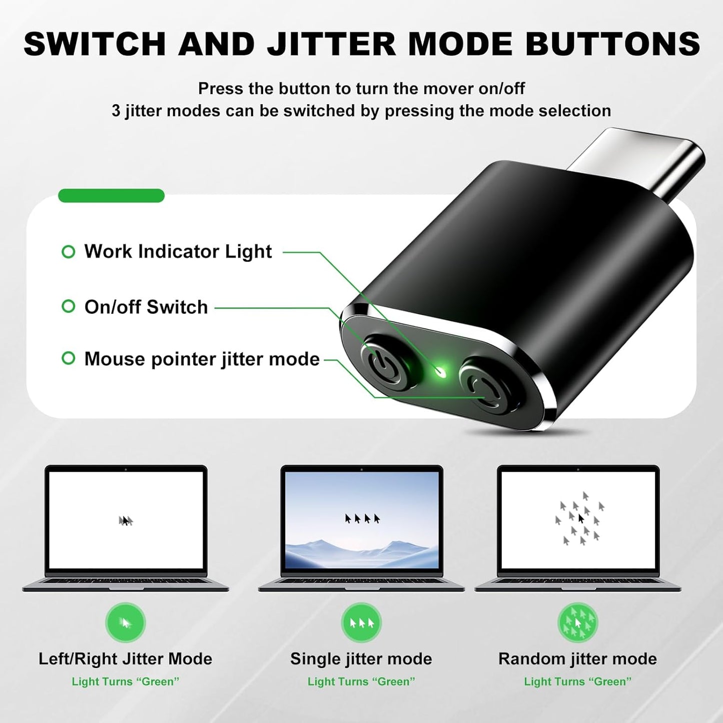 BAGINGAN 3 Mouse Jiggler Compatible with Type C Interface Devices,Undetectable Mini USB-C Mouse Mover
