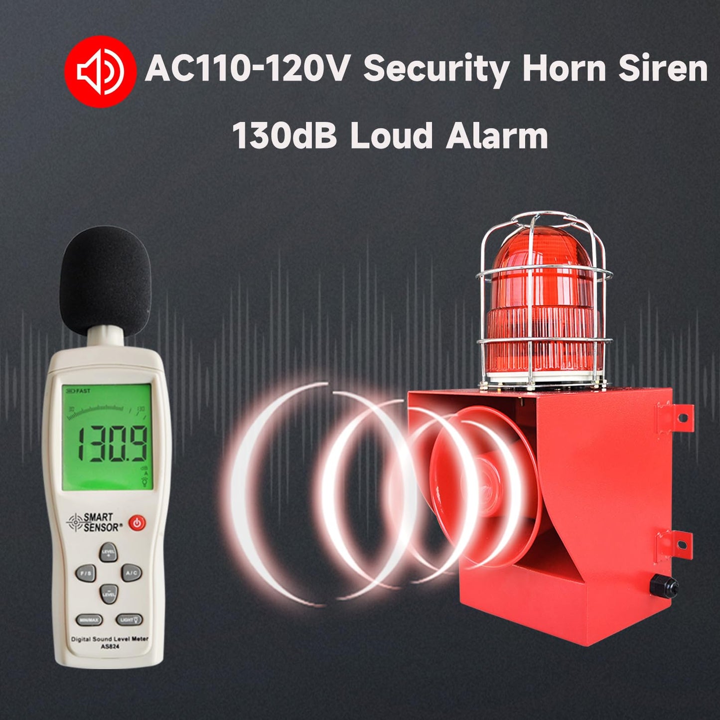 Y DIANS S Alarm Siren IP66 Waterproof Outdoor 130dB Horn 45W Security Sirens for Ports, Docks, Factories, Schools, Homes AC 110V-120V SLA-05G