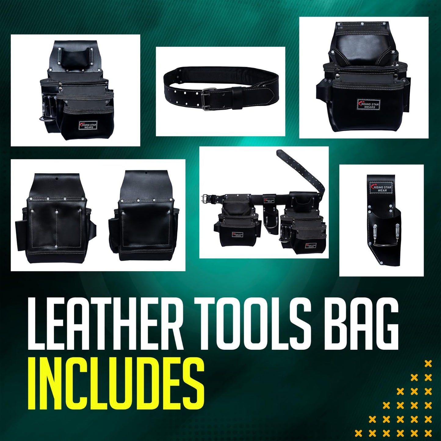 Rising Pro Oil Tanned Leather Tool Belt with Padded Belt Leather Carpenter Tool Pouches Dual Hammer Holsters for Men - Morrales Carpintero