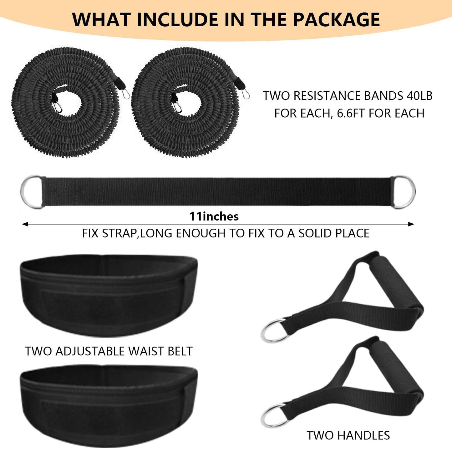 Tuyzhrymlic Speed and Agility Training Equipment, Two Resistance Bands and Adjustable Waist Belts 8pcs 80lb for Solo or Partner Exercise to Maximize Strength Power Focus Suitable for Muti-Sports