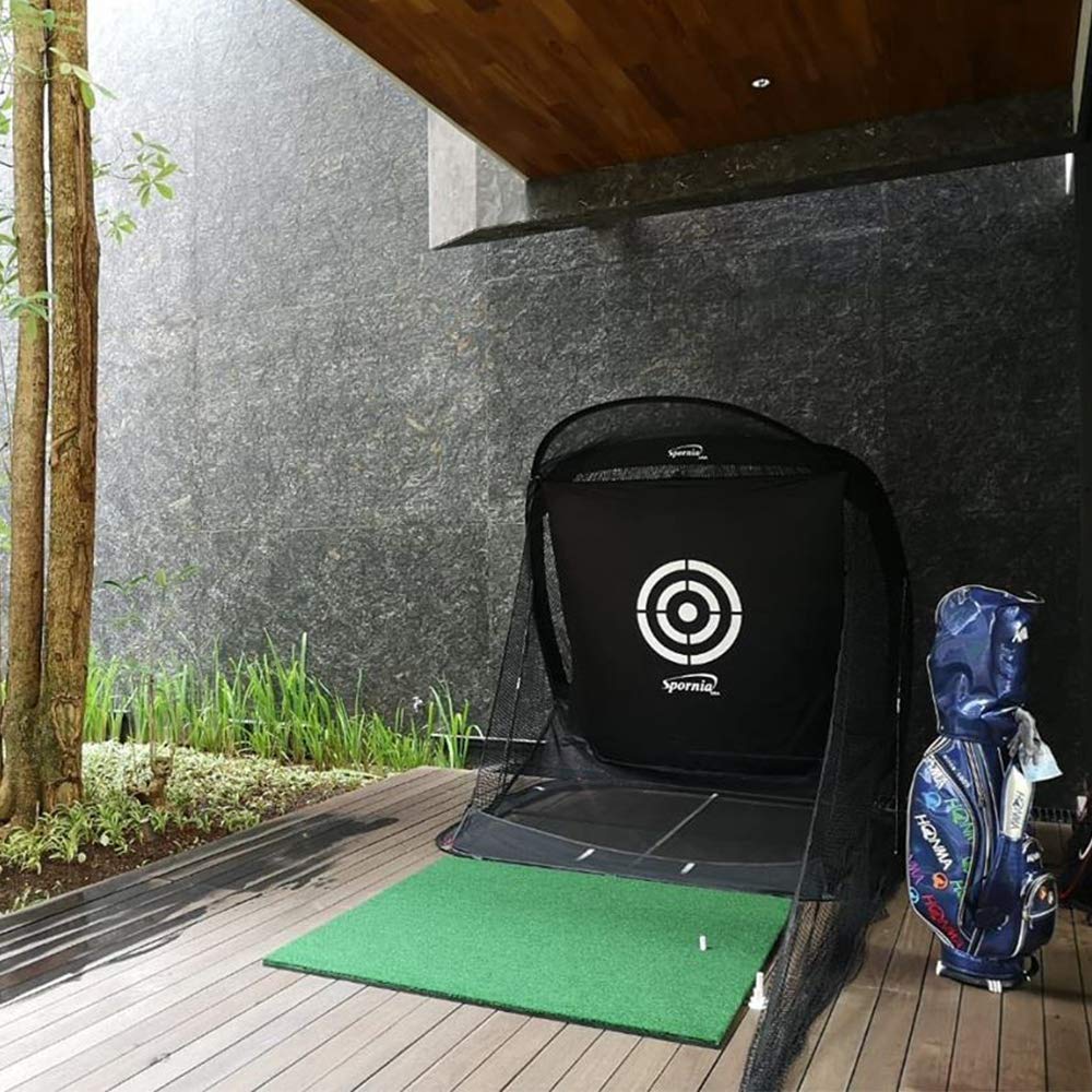 Spornia SPG-7 Golf Practice Net - Automatic Ball Return System W/Target Sheet, Two Side Barrier (with Roof)
