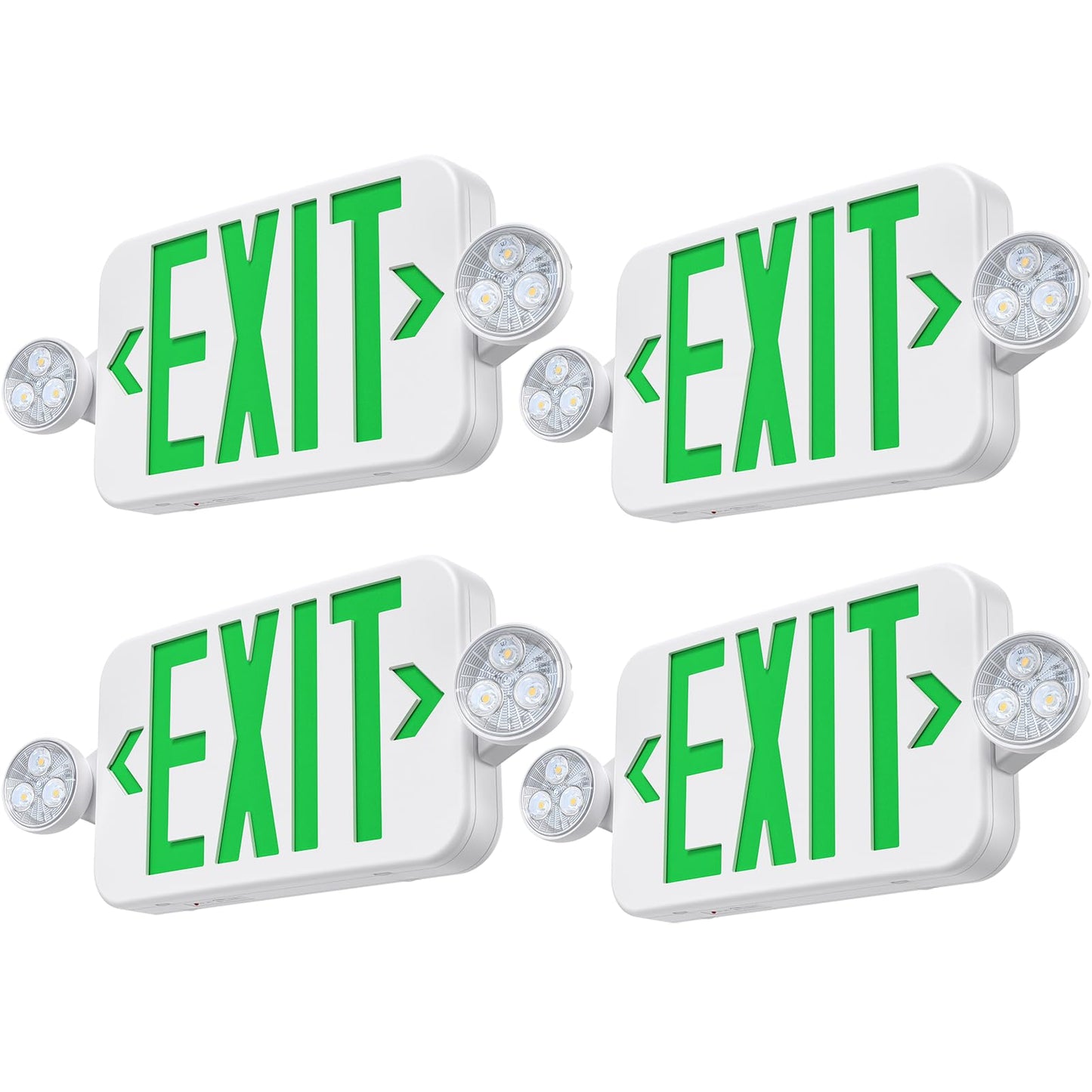 Emergency Exit Sign Lights Combo with Battery Backup, Double Sided Hardwired 6 LEDs Exit Signs, Adjustable Heads Green Emergency Exit Lighting Ceiling/Wall Mount, UL Listed, AC 120/277V (4 Pack)