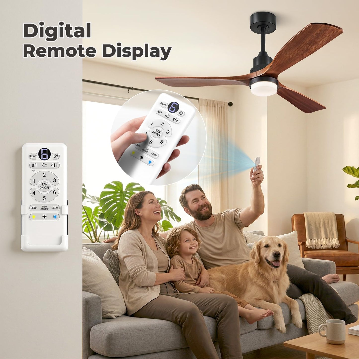 ORGINESE 60 inch Smart Ceiling Fan with Lights,Outdoor Ceiling Fan 3 Wood Blades Compatible with Alexa/Gg Voice Control&App&Remote,Quiet DC Motor for Covered Patio Porch Bedroom,Dark Walnut