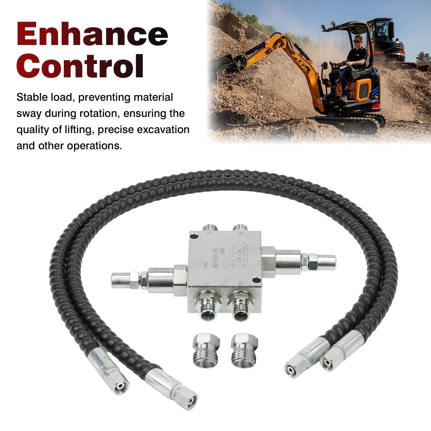 Mini Excavator Cushion Valve Kit Complete for Swivel Motor Assembled Fits any mini excavator or machine with 1/4" hydraulic hoses and M14x1.5 threaded ends (Silver 2)
