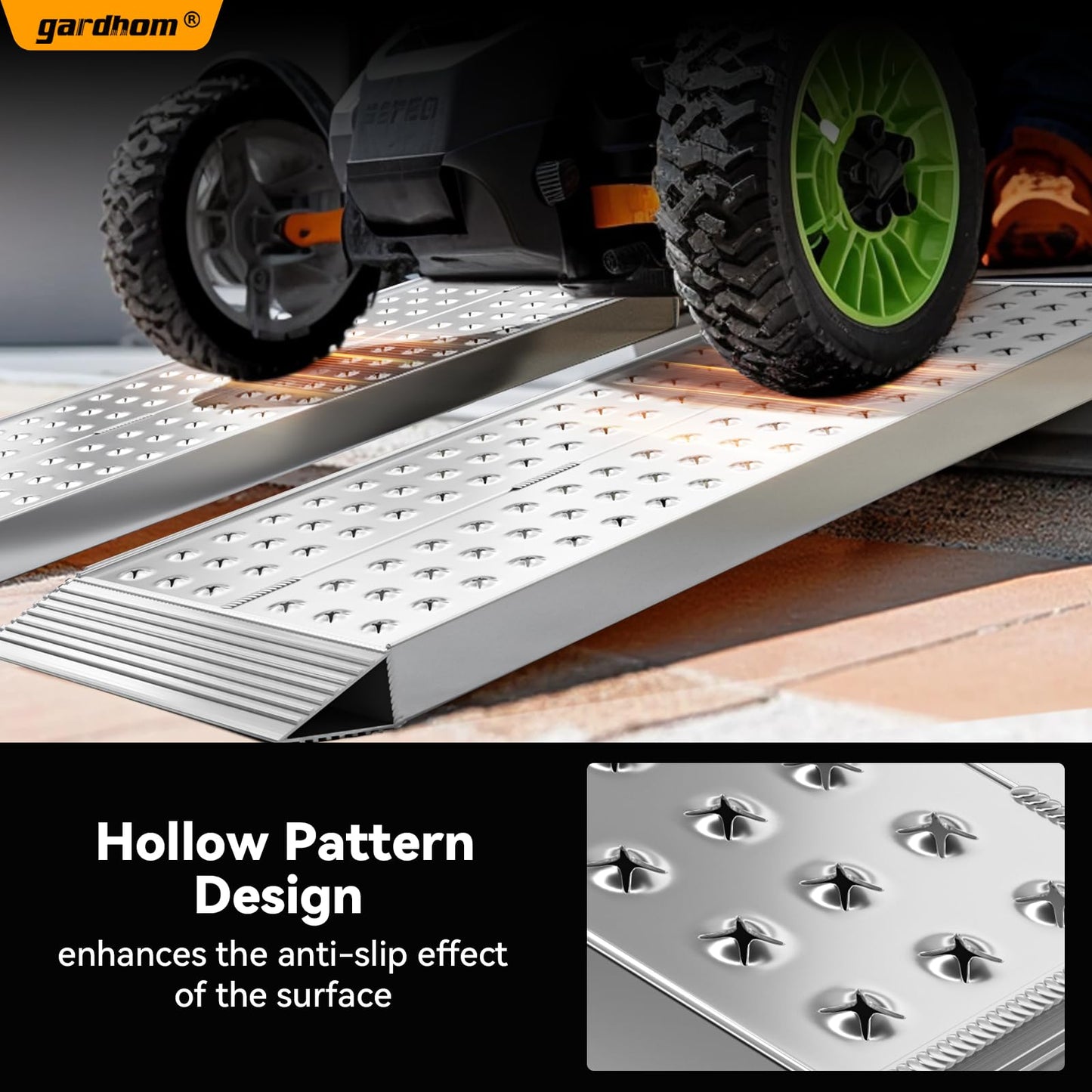 gardhom Aluminum Shed Ramps 39x11inch, 2PCS Riding Mower Ramps 1500lbs/Pair Capacity for Curb Steps Stairs Dirt Bike Motorcycle Lawn Mower Snow Blower