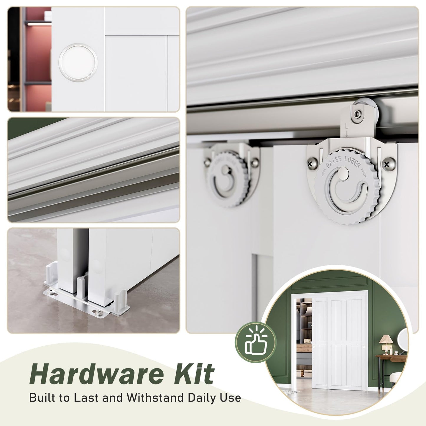 FREDBECK Sliding Closet Doors 64x80(Double 33inch),Bypass Barn Door with Hardware,for Bedroom,White,H Frame,Assemble Required