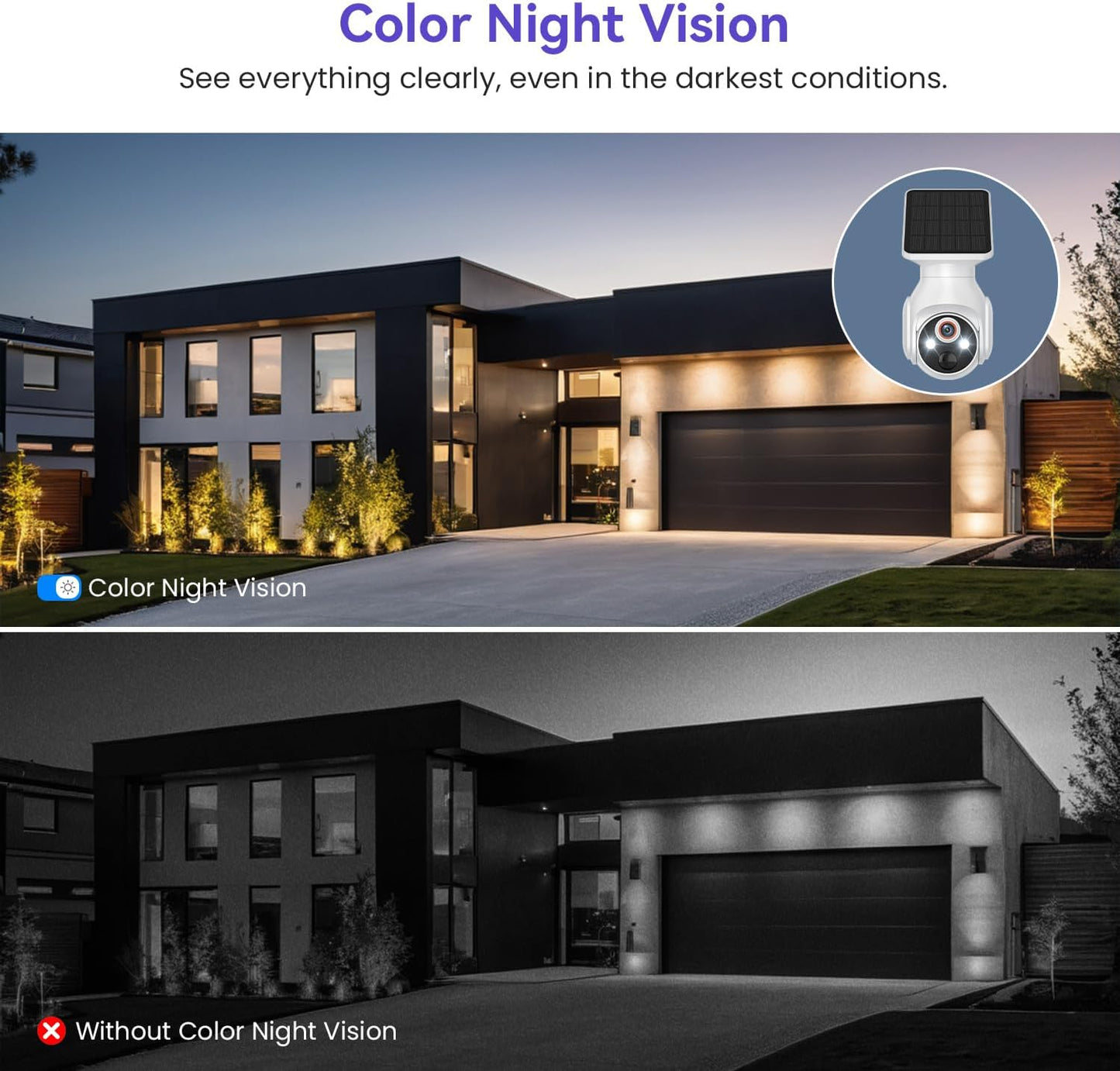 MeshSear 1080P 360 2-Way 2.4Ghz Solar Security Cameras Wireless Outdoor, View Pan/Tilt, Color Night Vision, Easy