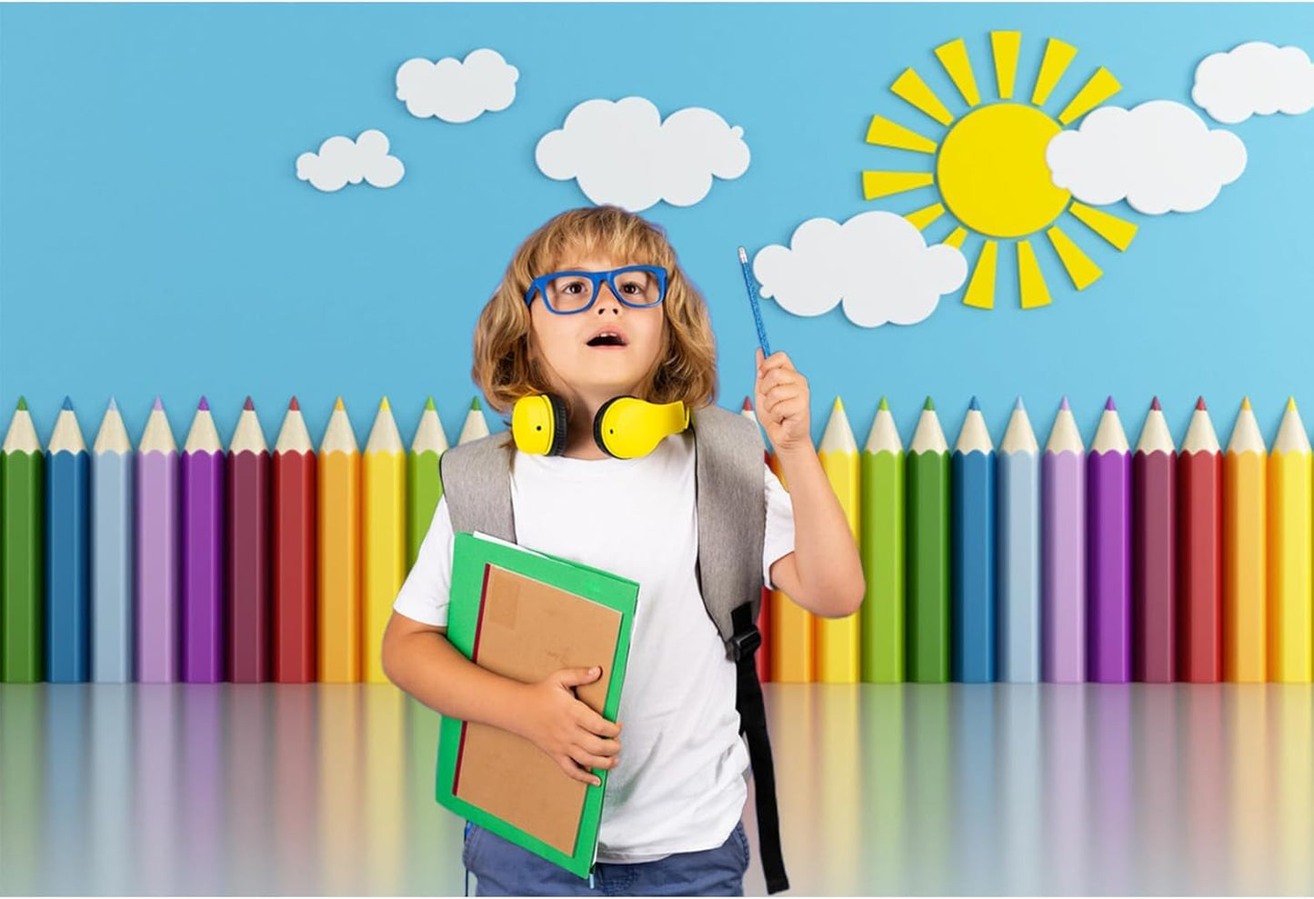 Baocicco 10x8ft Vinyl Backdrop Children's Room Interior Decor Photography Background Crayon Sun Clouds Blue Background