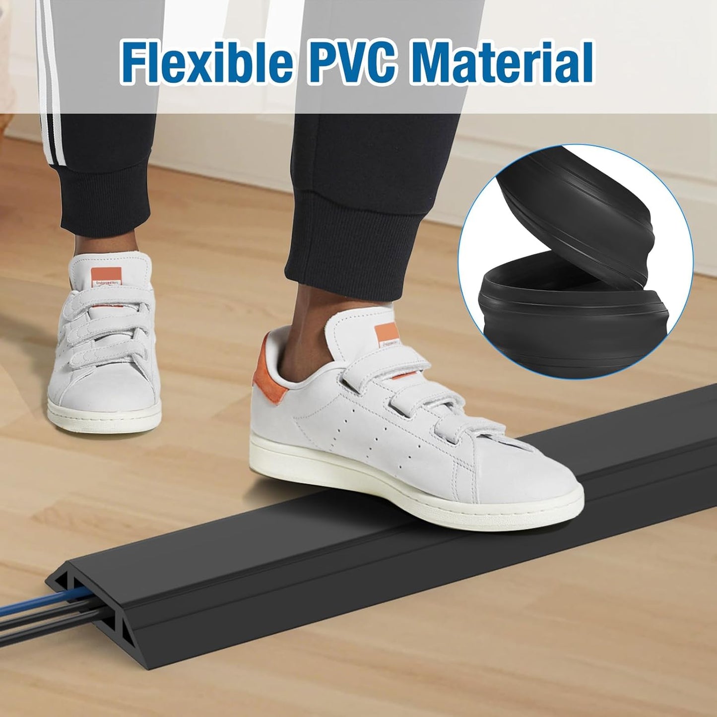 Eapele 10 Settings ft Floor Cord Cover Heavy Duty Cable Protector, Easy to Unroll, Prevent Trip Hazard for Home Office