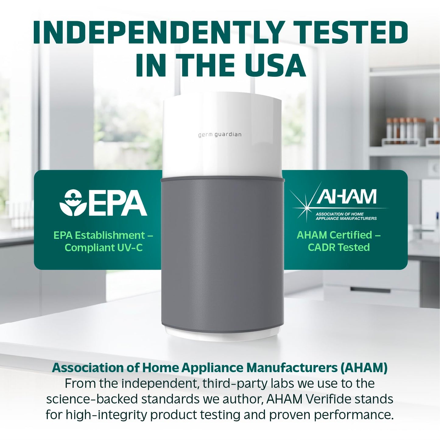 GermGuardian AirSafe+ XL Smart Air Purifier for Bedroom and Home - WiFi and App Enabled - 360-Degree True HEPA Filter - Filters Pet Dander, Dust, Smoke - Air Quality Monitor - AP3250 - Gray & White