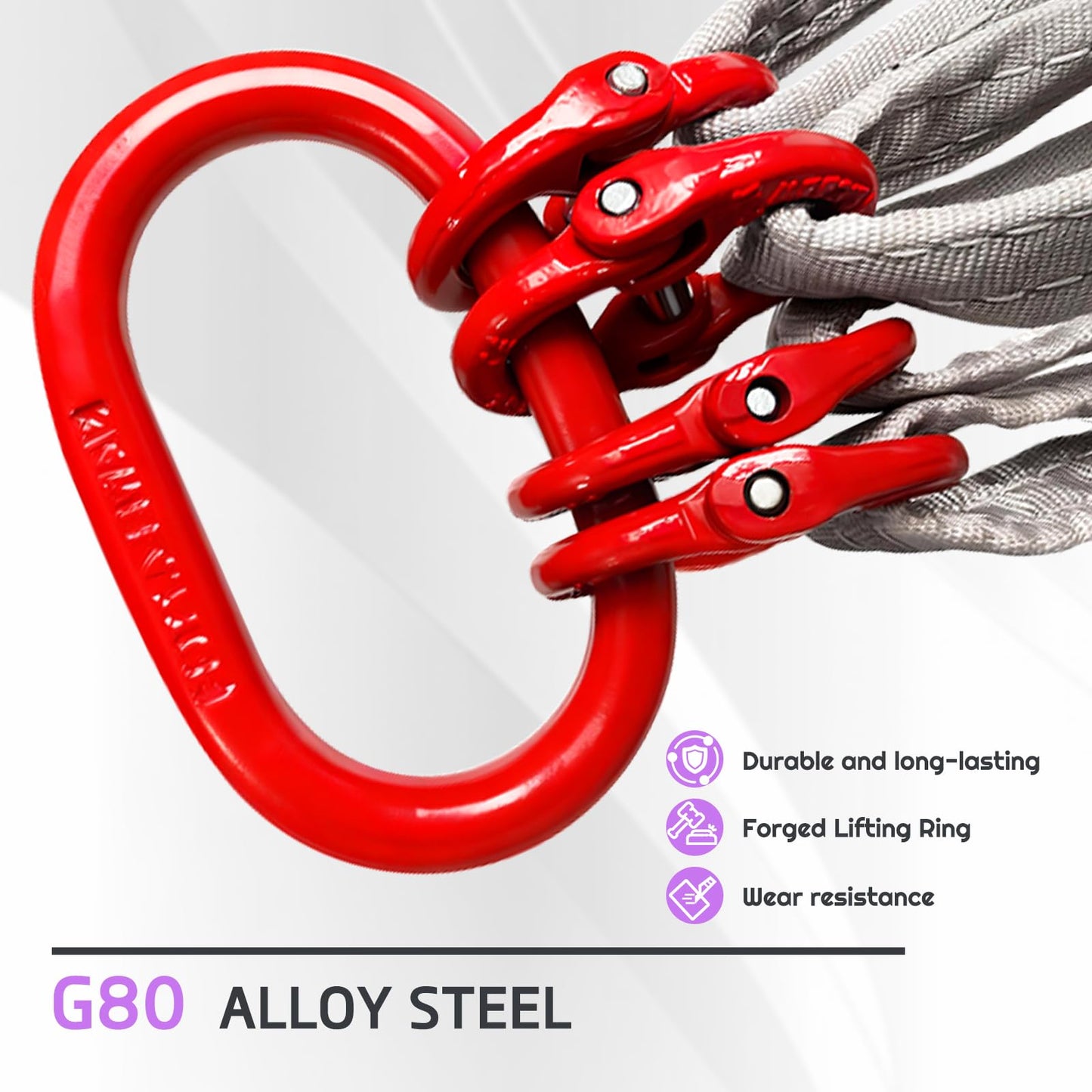 SENKEYFE Four Leg Bridle Web Sling 5ft 6600lbs Lifting Slings with G80 Alloy Steel Grab Hooks and Adjuster Polyester Webbing Purple Rigging Straps for Safe Towing and Handling of Cargo