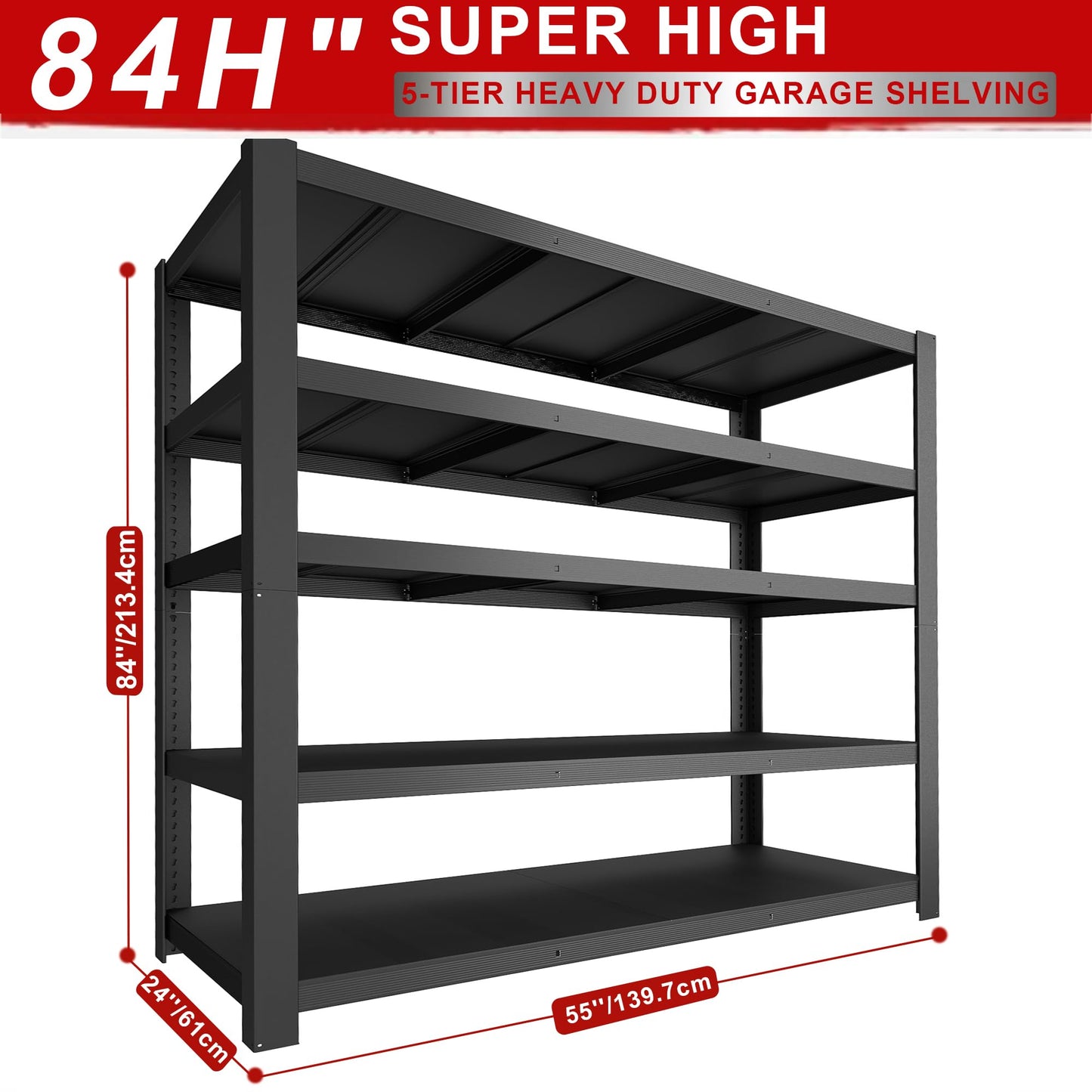 ZEUKMXOO 84" H Garage Shelving,Storage Shelves 3050LBS Heavy Duty Storage Shelves,Adjustable Metal Shelving,for Garage,Warehouse,Basement,Pantry 84" H x 55" W x 24" D