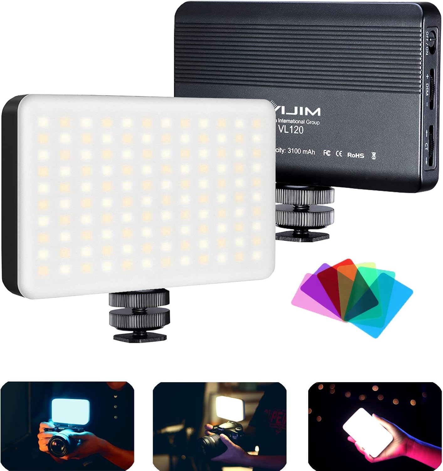 VIJIM VL120 120 3200K-6500K Dimmable, CRI95+, 3100mAh LED Video Light on Camera, Mini Rechargeable LED Photography