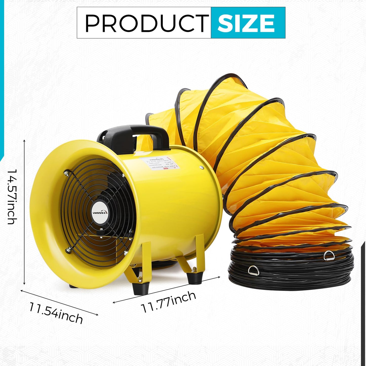 8 Inch Utility Blower Fan, 3300 RPM High Speed Heavy Duty Fan, IP44 Waterproof Extractor Fan with 33 ft PVC Duct Hose, Industrial Portable Exhaust Fan Ventilation Fan for Basements, Tunnels, Factories
