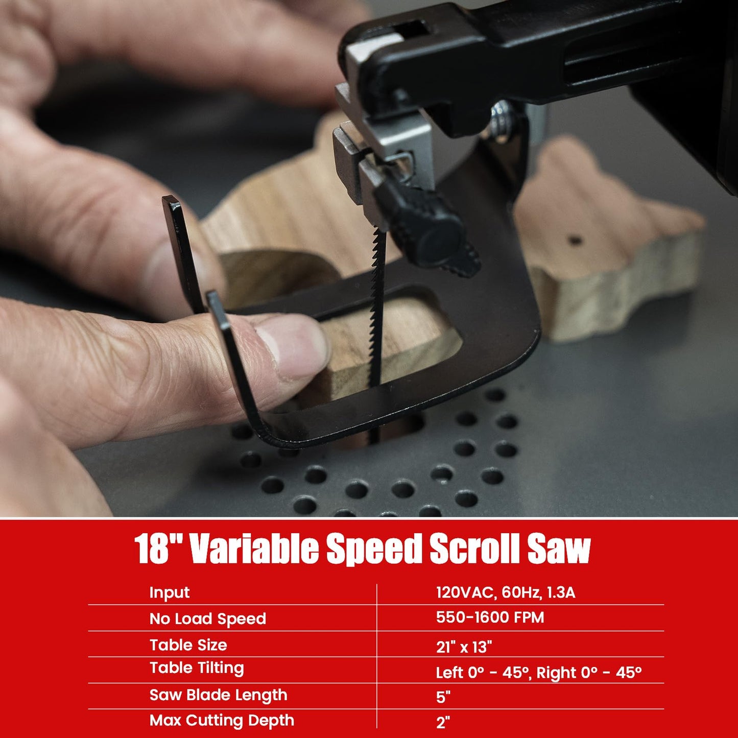 Bucktool 18 Inch Variable Speed Scroll Saw, 1.3A Power Scroll Saws for Woodworking with Rotating Saw Arm, 15 TPI Pinned Blade, 18 TPI Pinless Blades for Craftsman, Crafting, Craft
