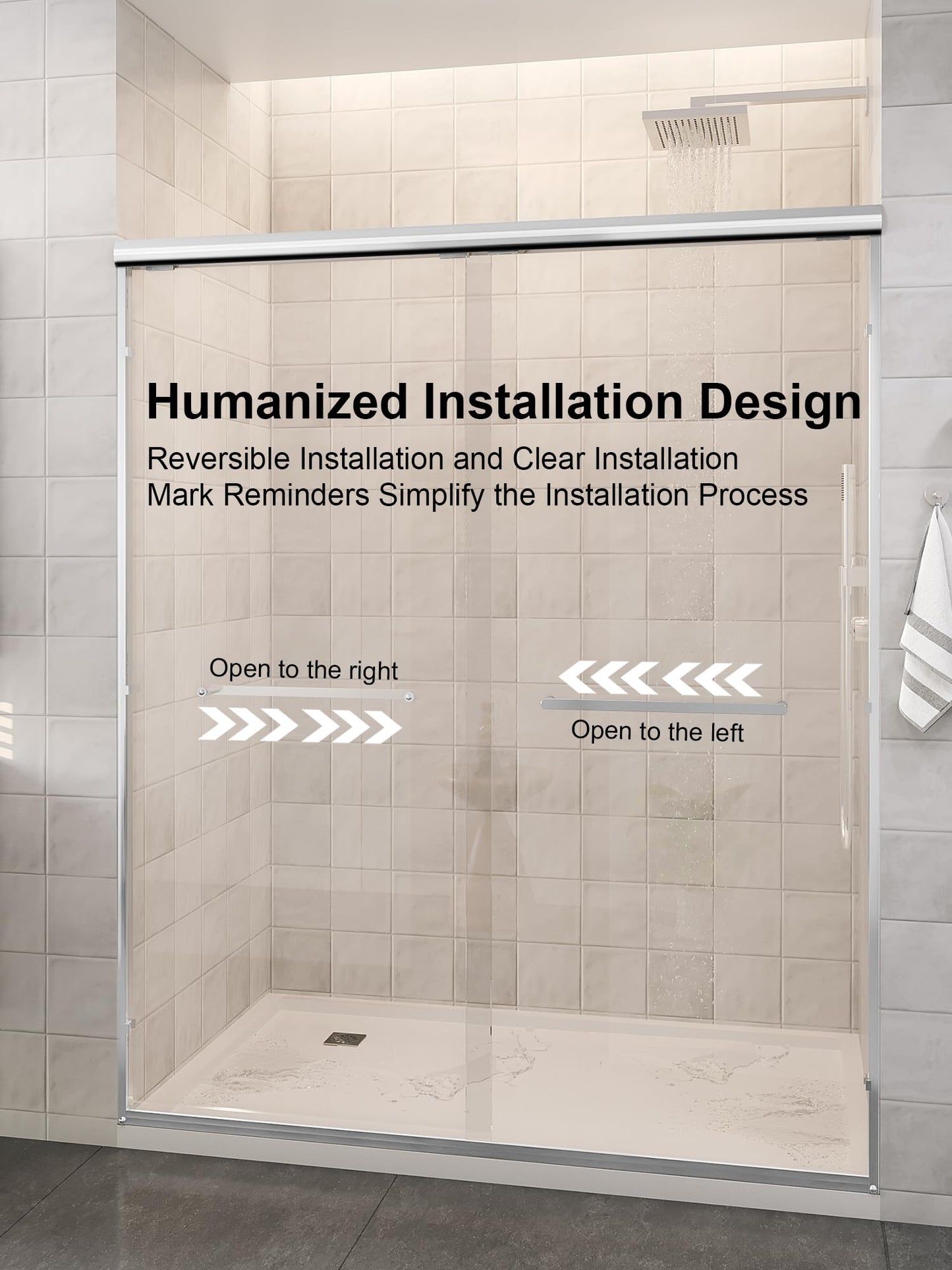 Glass Shower Door, 56"-60" W x 72" H Sliding Shower Door, Aluminum Semi-Frameless & 1/4"(6mm) Clear Tempered with Explosion-Proof Film Nano Coating Shower Door Fit for Walk in Shower, Chrome Silver