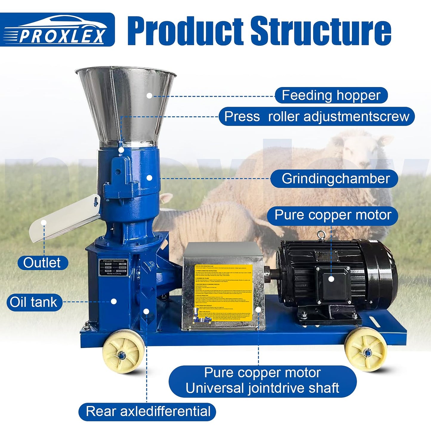 ProXlex 110V 5.5KW Feed Pellet Machine 4-Roller 6 Dies 440lb/h