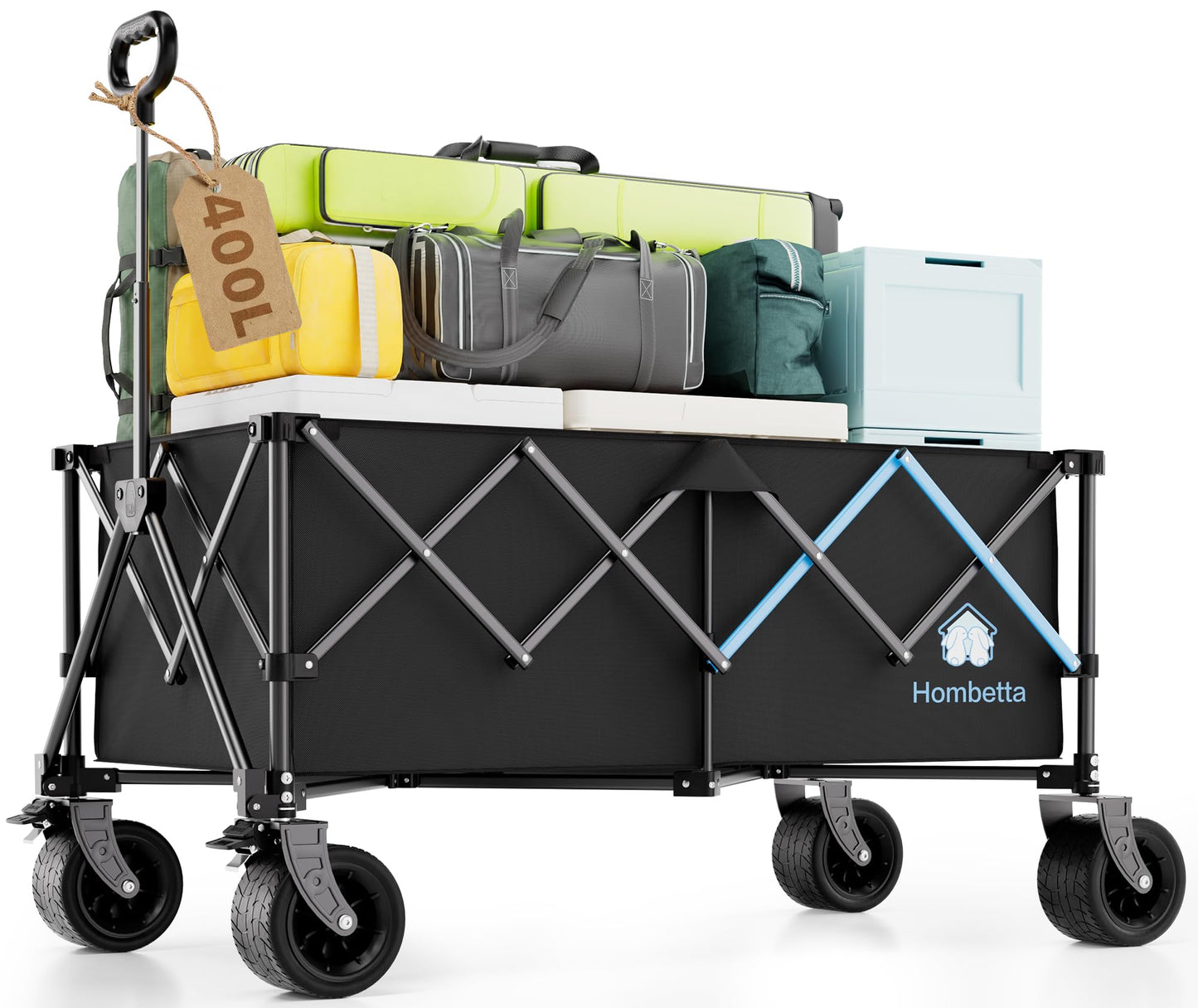 HOMBETTA 48" XL Collapsible Wagon Cart, 400L Heavy Duty Folding Wagon with All-Terrain Wheels, 560 lbs Capacity Utility Wagon for Camping, Garden, Sports, Beach and Shopping