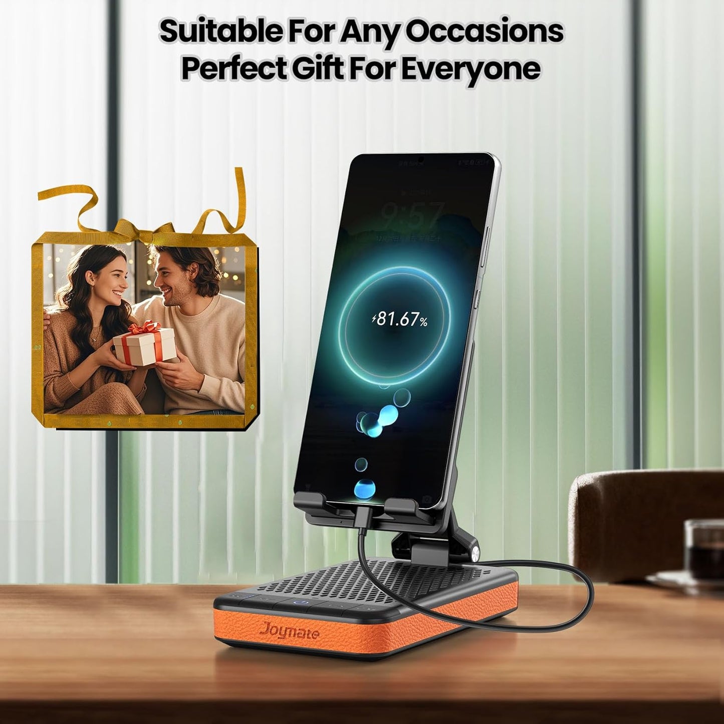 Joymate 5000mAh Gifts for Men and Women, Charging Phone Stand with Bluetooth Speaker Valentines Day Gifts for Him
