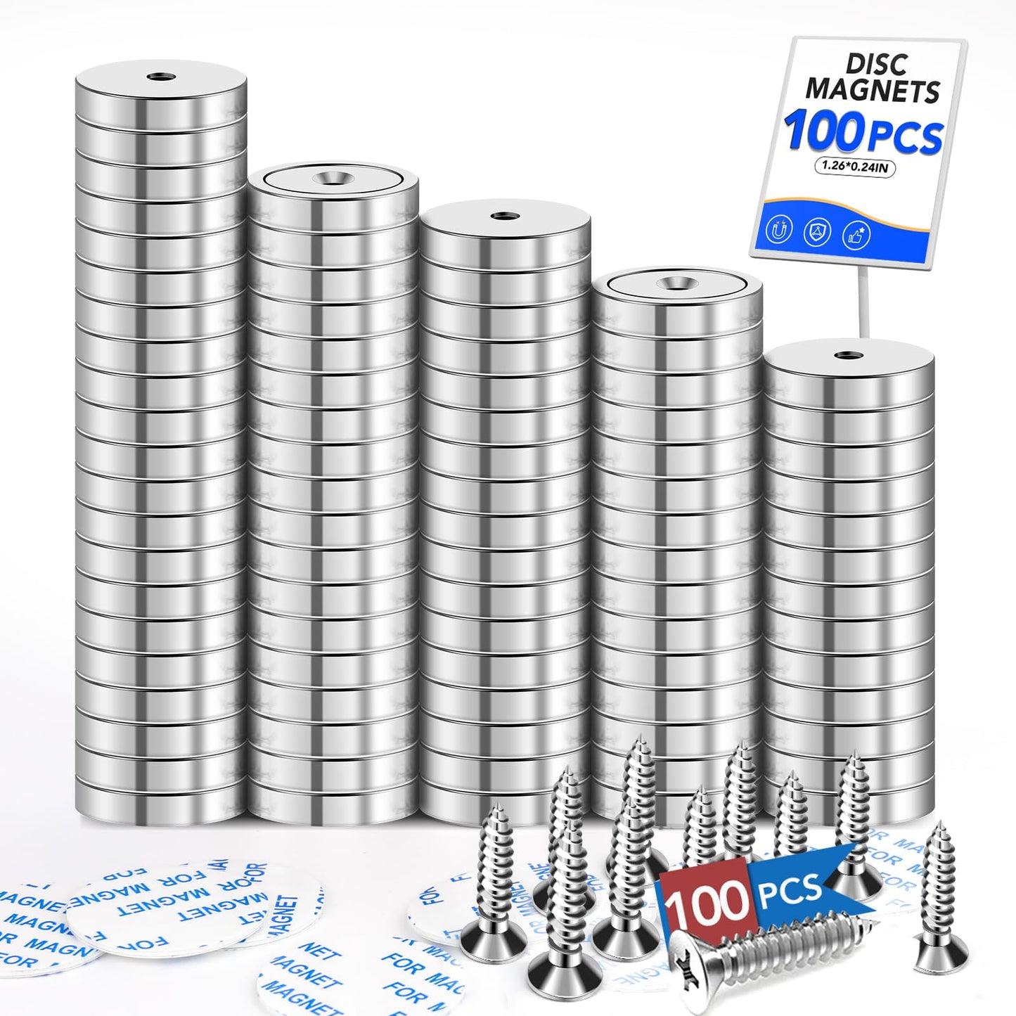 LOVIMAG 100 Pack Strong Magnets, 110 lbs Neodymium Magnets with Screws for Wall Mounting, Door Magnet for Kitchen Doors, Rare Earth Magnet for Holding Tools Lifting,Tool Organizer