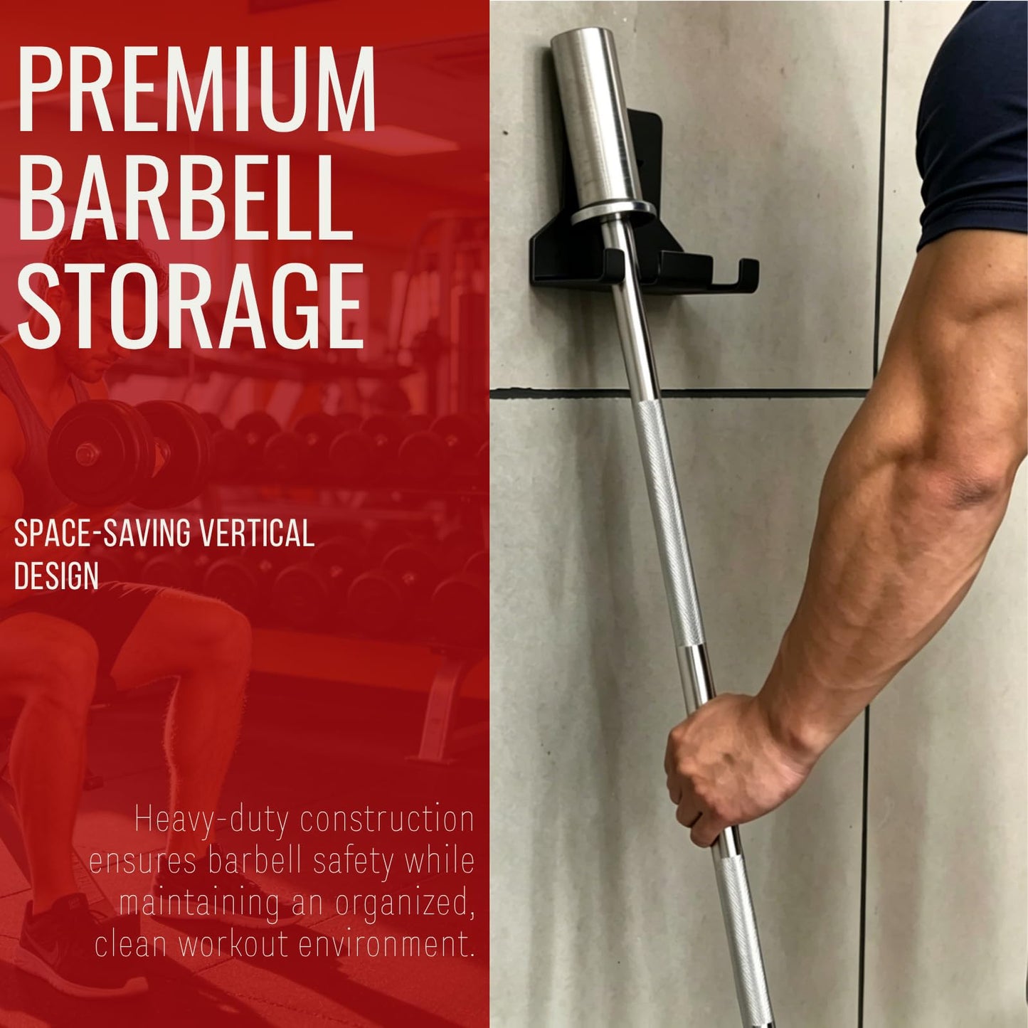 HIFLAME Double Barbell Storage Wall Mounted Storage Rack, Wall Barbell Rack, Olympic Wall Mount Barbell Holder,Vertical Hanging Barbell Rack.Suitable for Gym, Home Fitness. (Black)