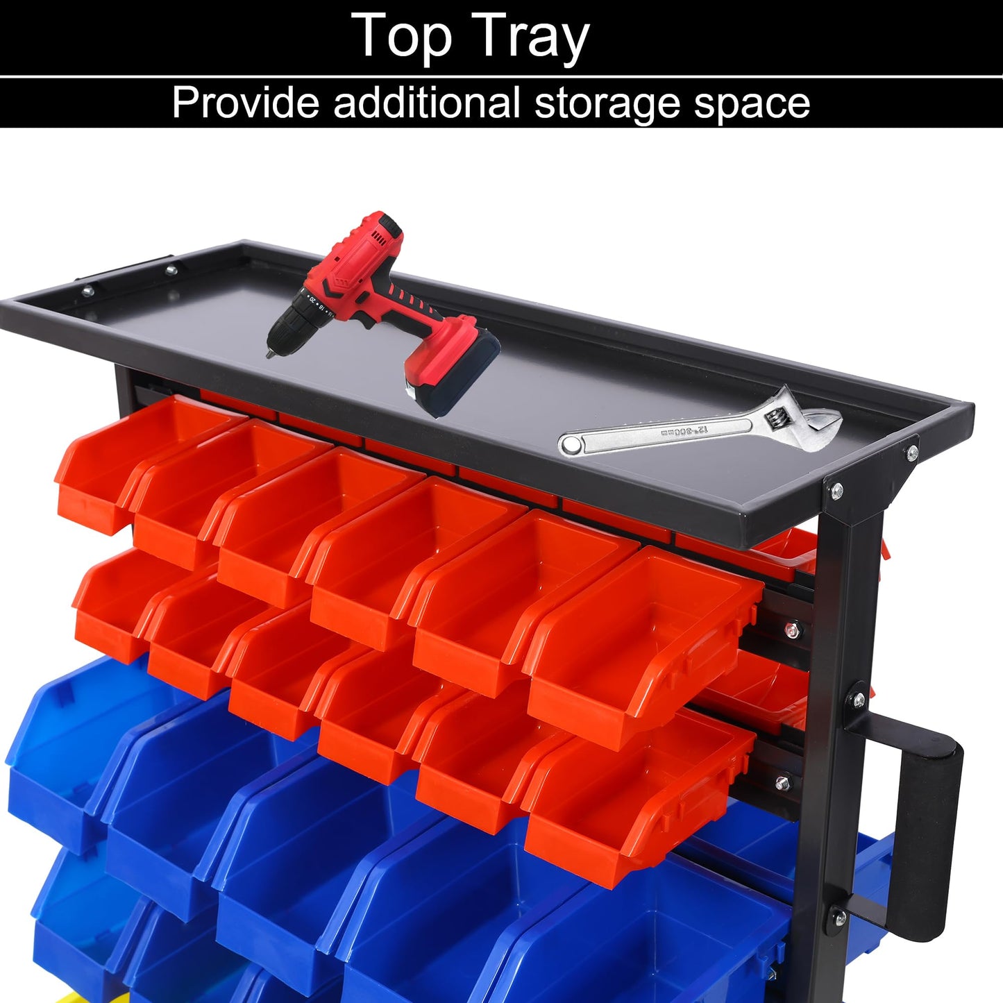 Veemuaro 6-Tier Rolling Bin Stroage Rack with 60 Bins, Dual-Sided Parts Organizer with Wheels and Top Tray, Heavy Duty Tool Storage Rack for Workshop, Garage, Utility Use