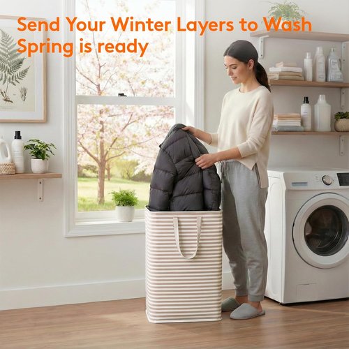Lifewit Laundry Basket - 80L Collapsible Hamper with Reinforced Handles | Waterproof Design in Beige (2 Pack)