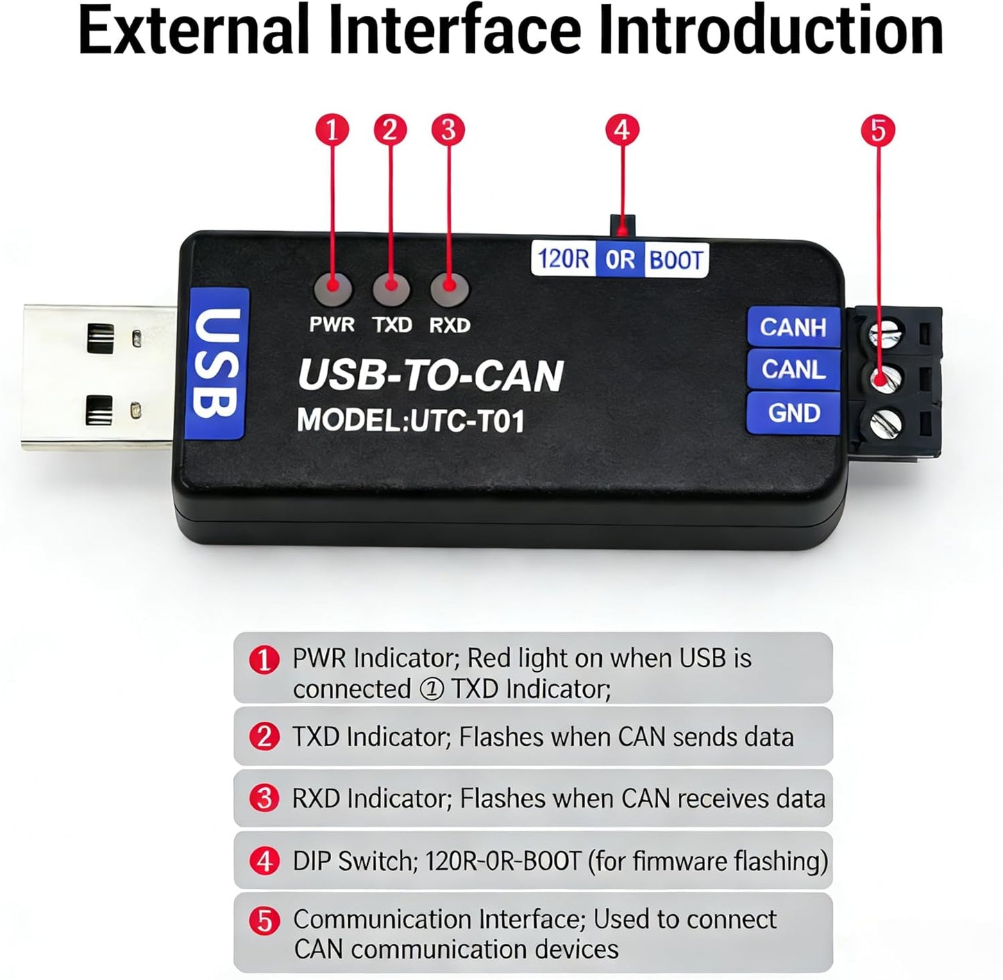 Xiusiyt USB to CAN Bus Converter with Preloaded PCAN Firmware - Ideal for Automotive & Industrial Robotics Applications