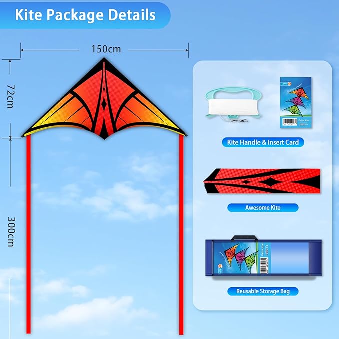Large Delta Kite for Kids & Adults - Easy to Fly Outdoor Kites for Kids Ages 8-10, Perfect for Beach & Family Activities, Includes Line & Handle