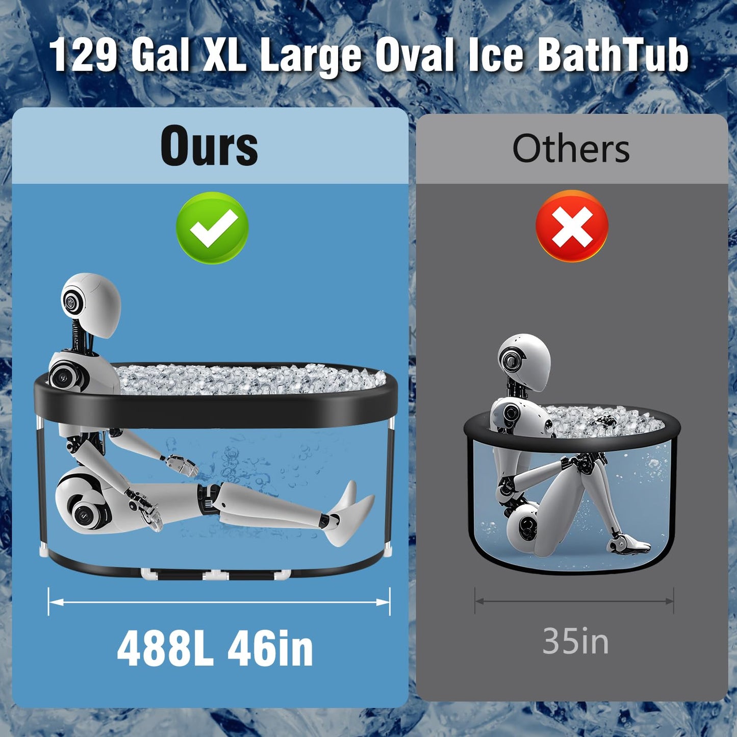 Tomaje Upgrade 129 Gal XL Large Oval Ice Bath Tub for Athletes, Collapsible Cold Plunge Tub-Multiple Layered for Post-Exercise Recovery, Portable Bathtub for Home, Gyms, Indoor, Outdoor use