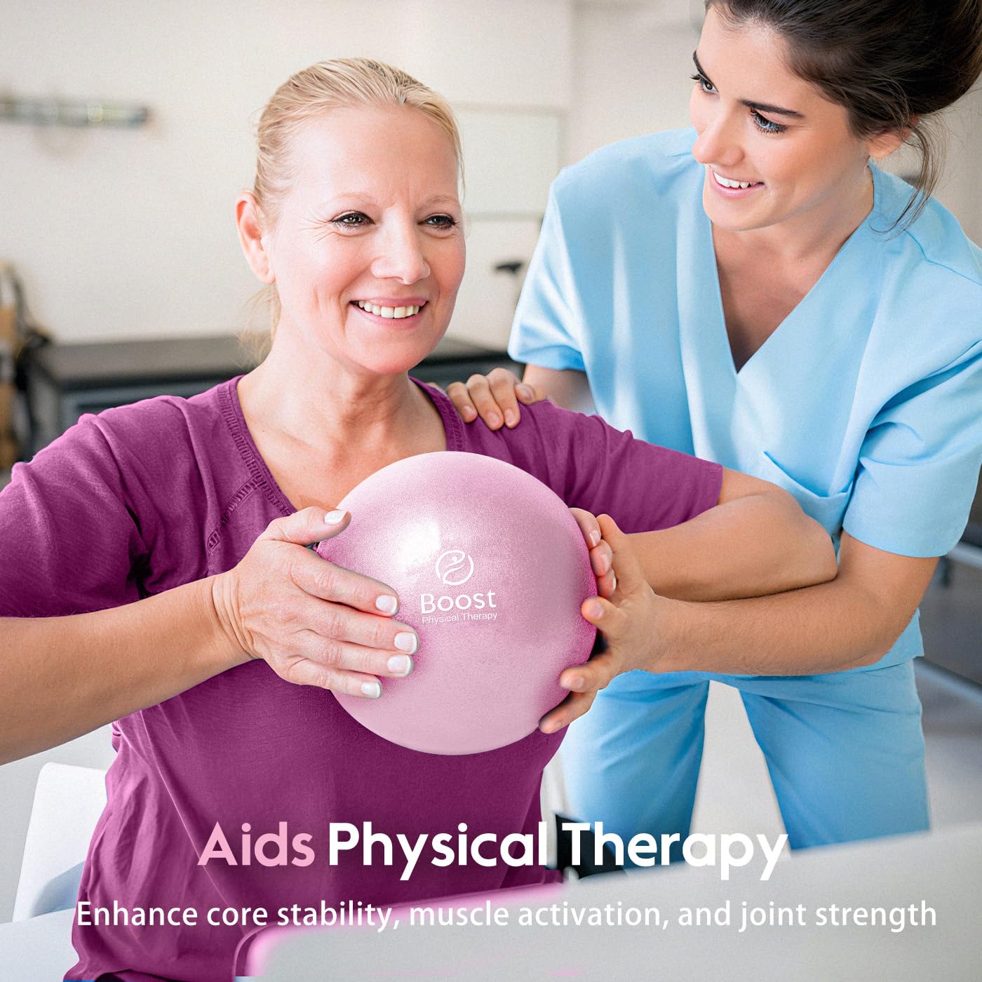 BOOSTFIT Small Exercise Ball with Pump, 9 Inch Mini Pilates Ball with Exercise Guide, Small Workout Ball for Stability, Fitness, Barre, Yoga, Core Training & Physical Therapy, Pink