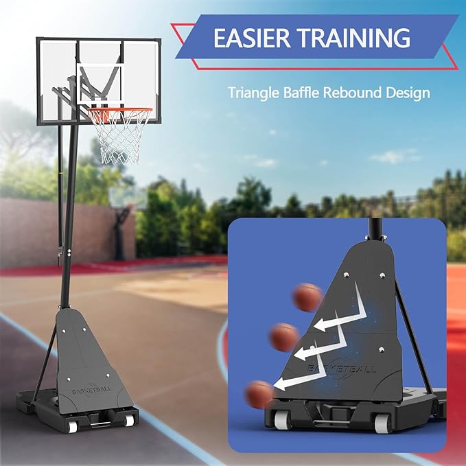 Portable Basketball Hoop Outdoor, Adjustable Height 5.5-10FT Basketball Goal with Heavy-Duty Steel Frame & Wheels