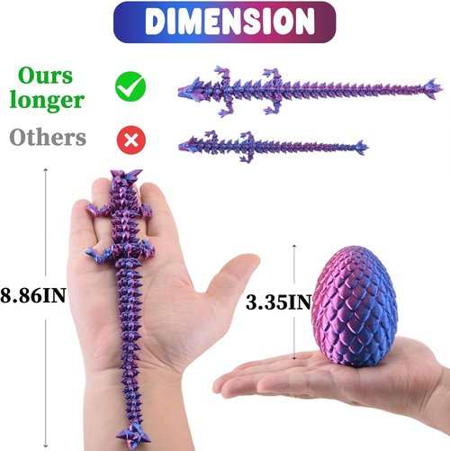 Dragon Egg | Articulating Dragon Fidget Figurine - 3D Printed Fantasy Collectible for Home & Office (Red-Blue)