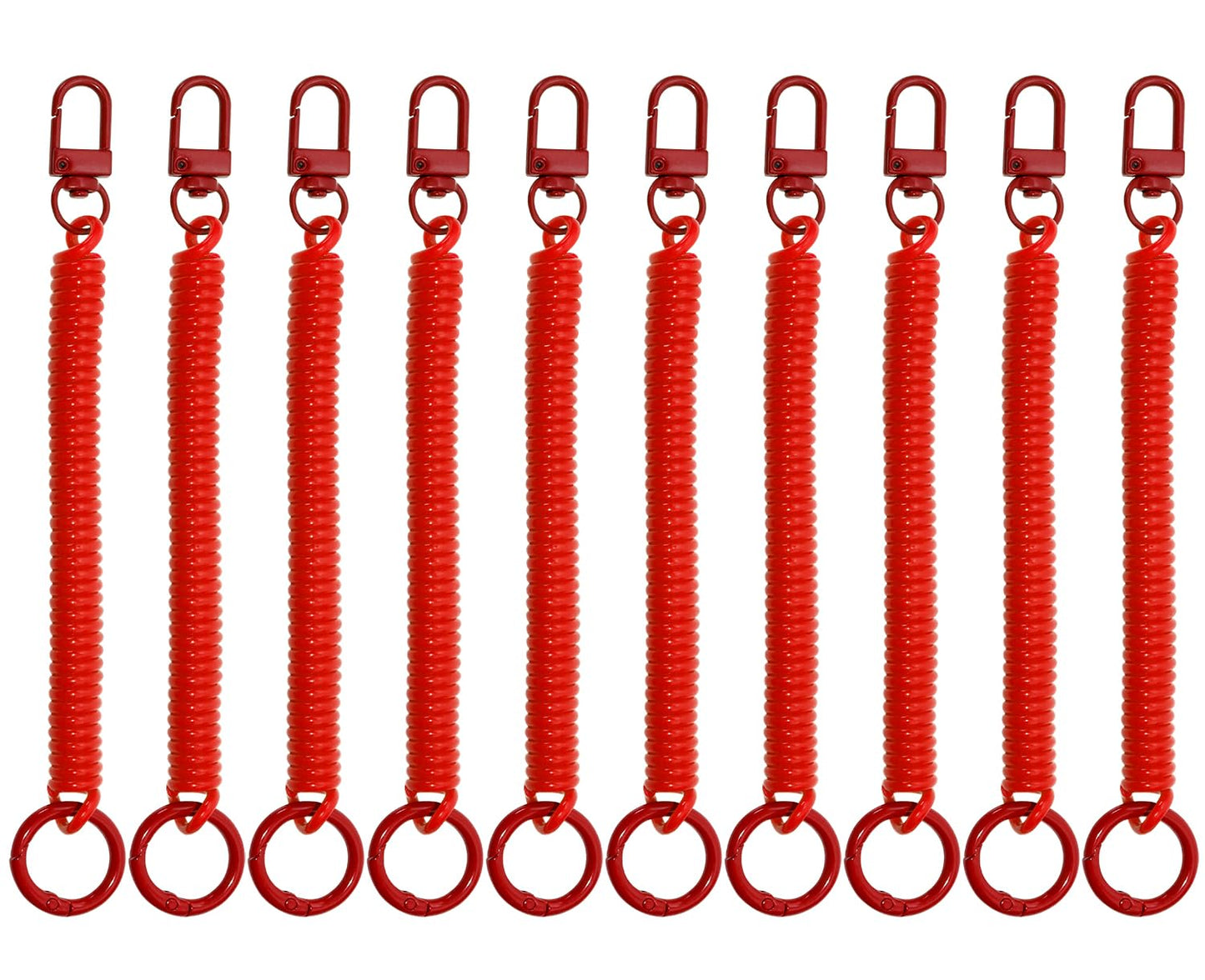 Mini Skater Retractable Coil Spring Keychain Stretchy Spirals Keyring for Work Keys ID Badge, Pack of 10 (Red)