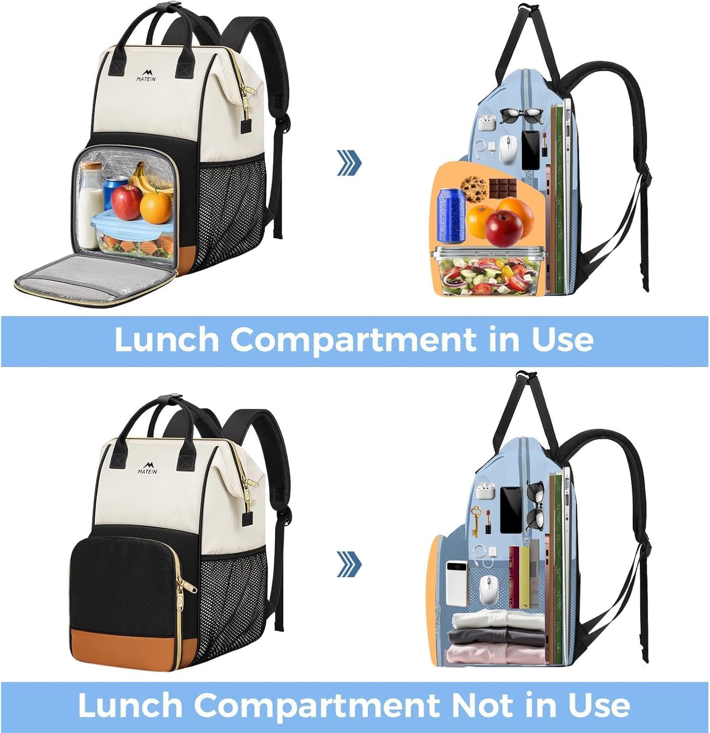 Backpack 15.6 Inch Backpack Backpacks MATEIN Insulated Lunch for Women, Work Laptop with Lunch Compartment