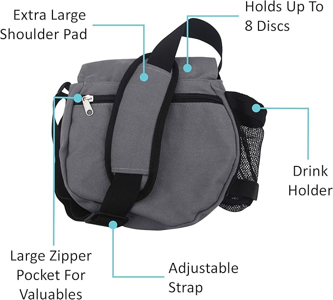 Kestrel Black Disc Golf Bag - Fits 6-10 Golf Discs + Bottle - For Beginner & Advanced Golfers - Extremely Durable Canvas - Frisbee Golf Bag - Small Sling/Shoulder Disc Golf Bag For Men & Women