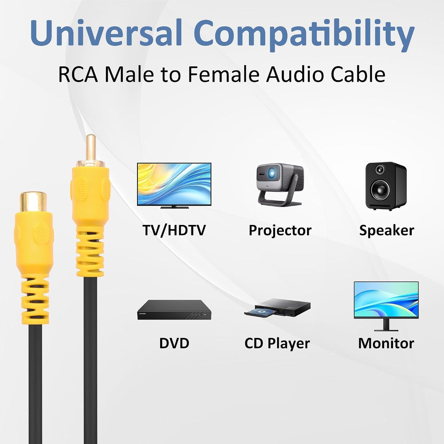 YARCHONN HDTV-1.5M-2pcs RCA Audio Coaxial Cable Adapter RCA Male to Female AV Audio Video Projector Television Cable